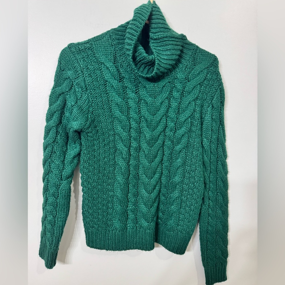 Harper Teal Cable Knit Turtleneck Sweater